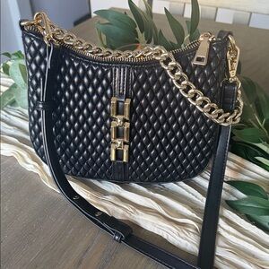 INC Black Quilted Shoulder Bag with Gold Accents